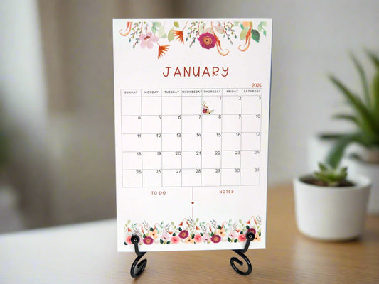 12 Month Floral Desk Calendar