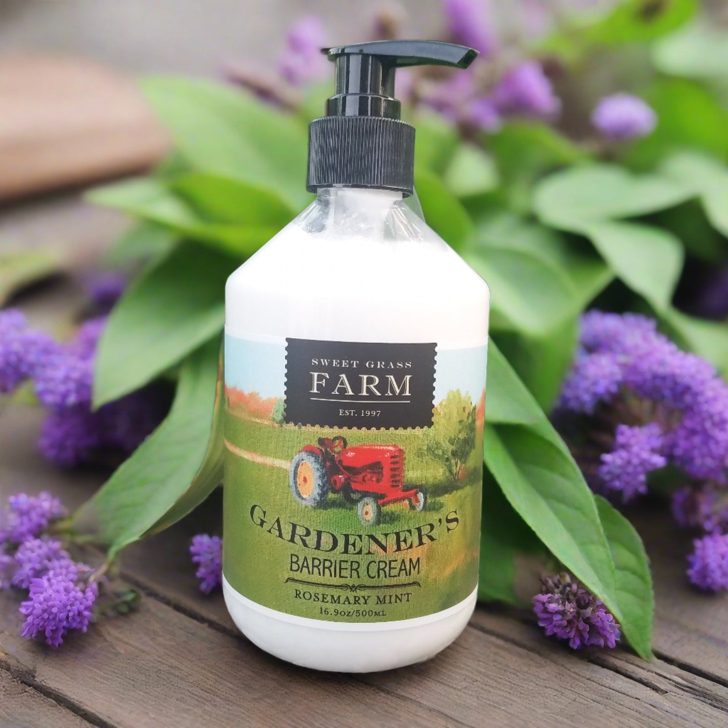 16.9 oz Gardener's Barrier Cream. Shown with plant background.