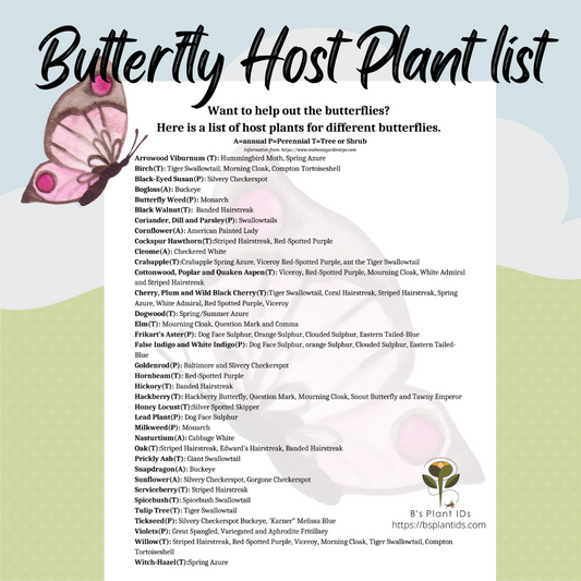 Butterfly Host Plant List. long list of plants and trees that are host plants to the butterflies.