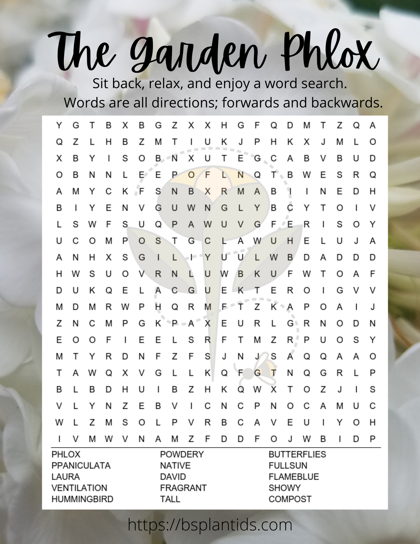 Garden Phlox Word Search