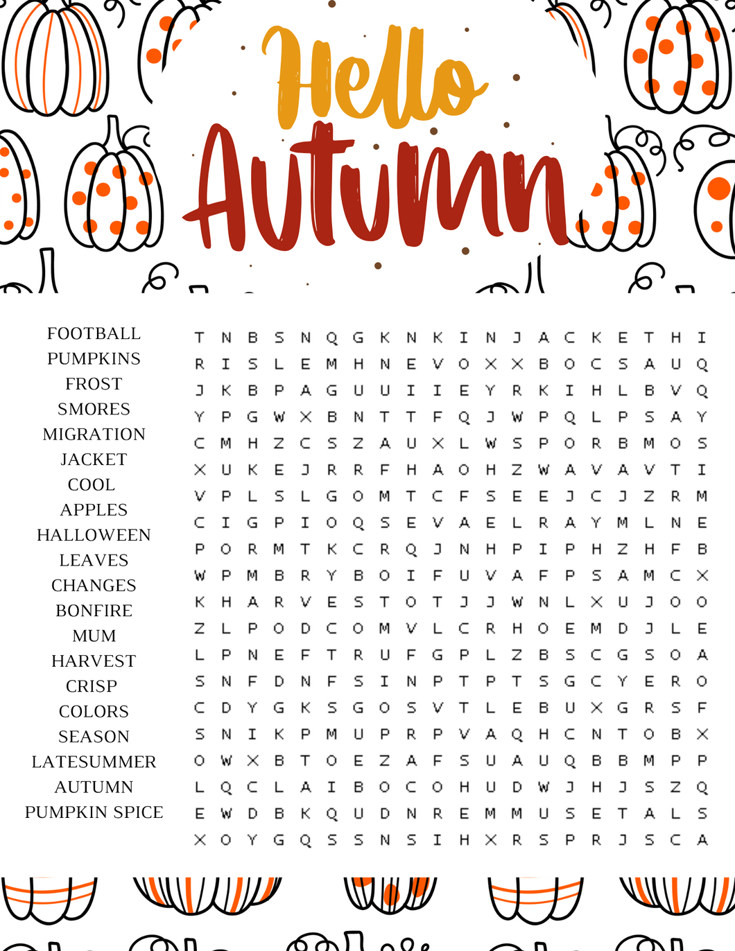 Hello Autumn Word Search